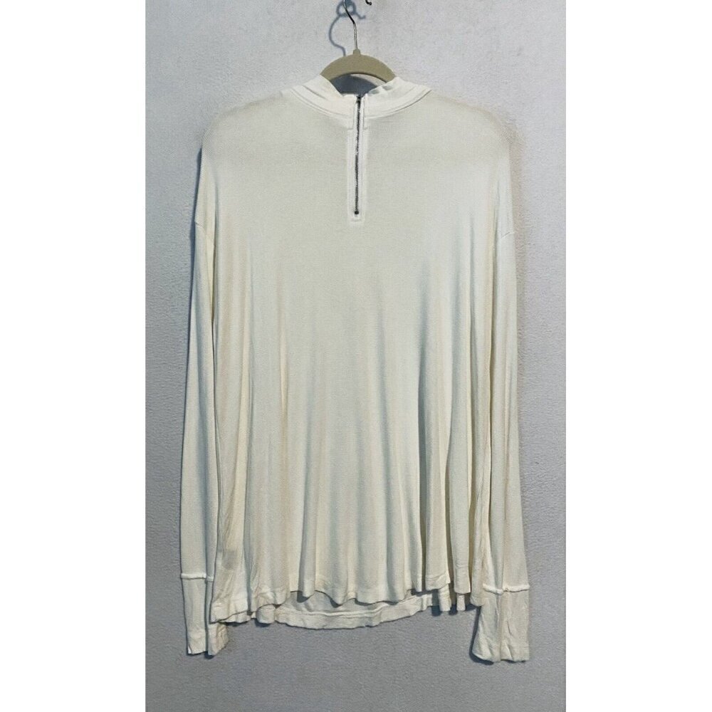 POL Anthropologie Top Womens Medium White Ribbed Tunic Back Zipper Mock Neck - Picture 3 of 7